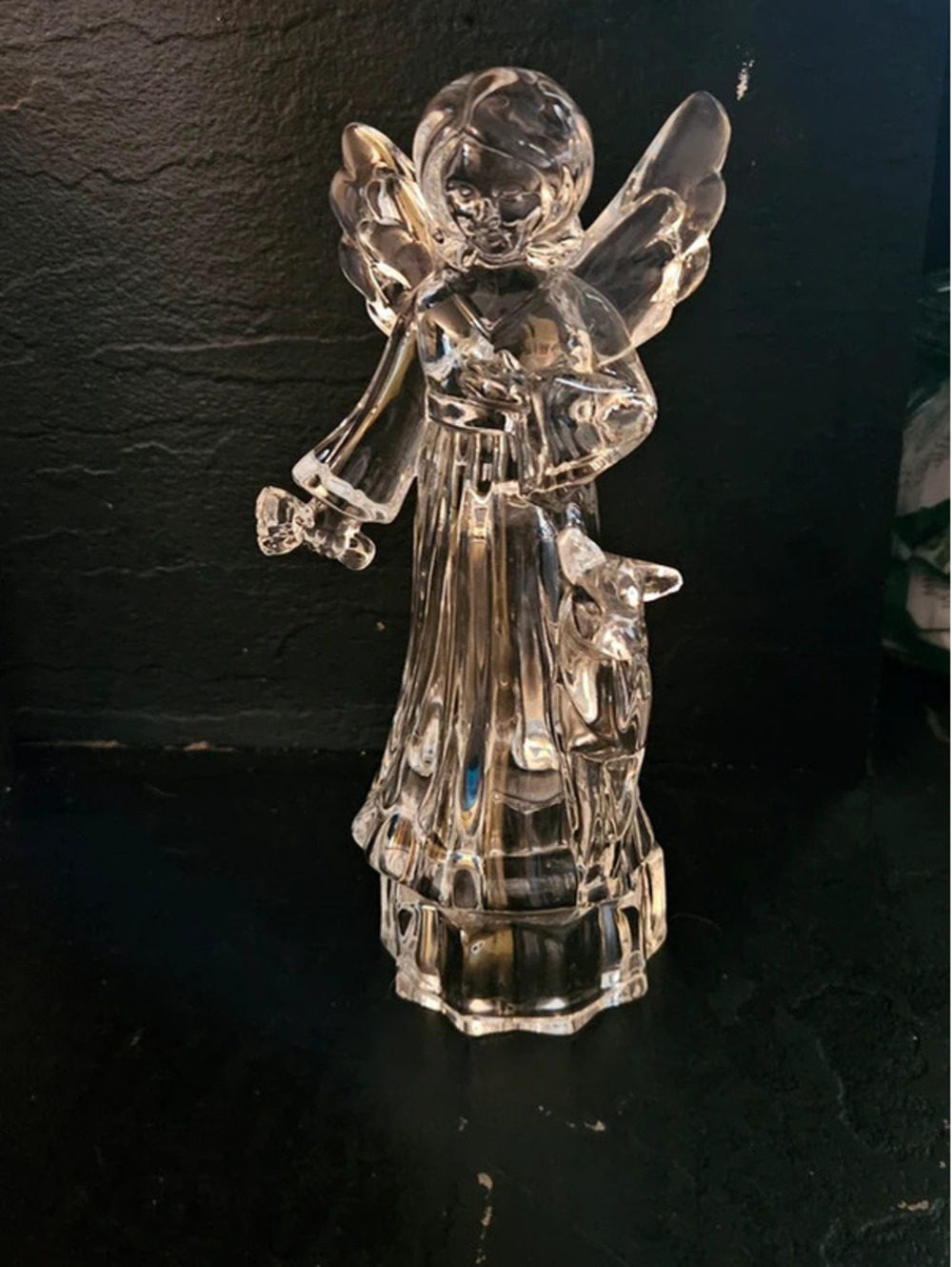 Vintage Angelic Harmony Crystal Angel w Deer Flowers Figurine 8"